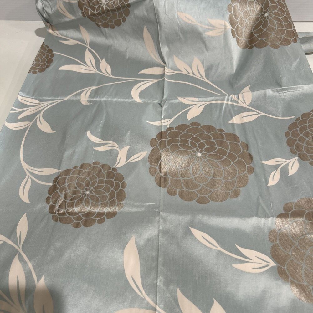Floral Silk Taffeta Fabric Ice Blue & Bronze Metallic Floral Pattern 54" X 38"